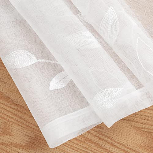 White Kitchen Sheer Tier Curtains Leaf Embroidered (30"W x 24"L (Pack of 2) / 4-white)
