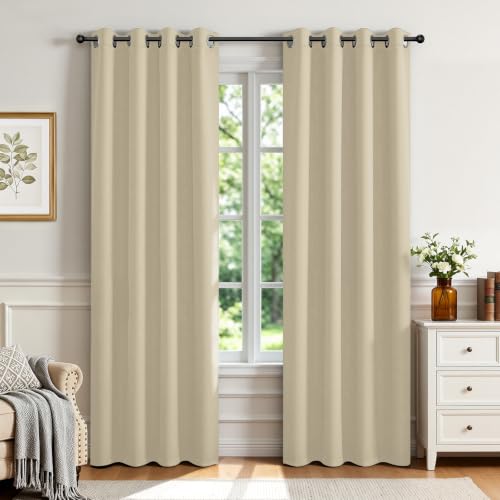 Blackout Curtains 84 Inch Length 2 Panels Set (Light Beige / 37"W x 84"L (Pack of 2))