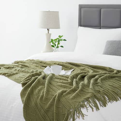 Olive Throw Blanket 50x60 Inch Boho Knitted Soft Throw Sofa Blanket (Olive / 50"x60")