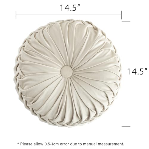 Set of 2 Beige Velvet Decorative Round Pleated Throw Pillows (Beige)