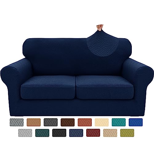 3 Piece Stretch Loveseat Sofa Cover (55"-69"(2 Cushions) / Navy Blue)