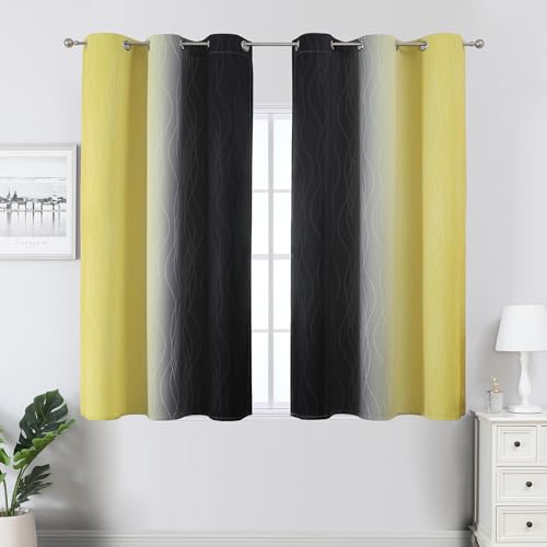 Black and Yellow Ombre Blackout Curtains 45 Inches Long (Black and Yellow / 42"W x 45"L (Pack of 2))