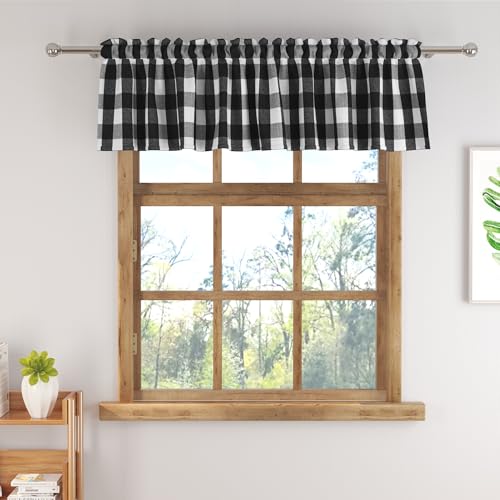 Buffalo Check Plaid Valances Gingham 1 Pack Tiers Rod Pocket Black and White Farmhouse Short Curtains For Windows Treatment Decor Small Curtains Over Sink For Kitchen (54"W x 10"L (Pack of 1) / Black and White)
