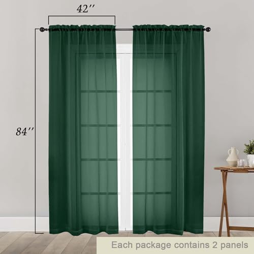 Hunter Green Sheer Curtains 84 Inches Long 2 Panels (Hunter Green / 42"W x 84"L (Pack of 2))