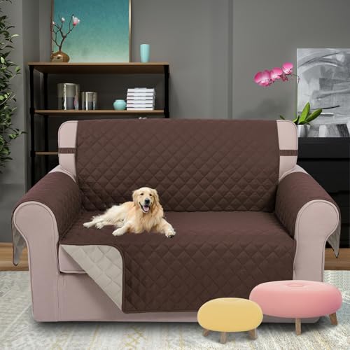 Loveseat Sofa Cover for 2 Cushion Couch (Coffee/Beige / 54"loveseat-medium)
