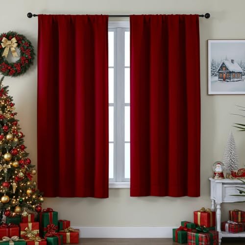 Ava Red Blackout Curtains for Bedroom 63 Inch Length 2 Panels Set (Red / 40"W x 63"L (Pack of 2))