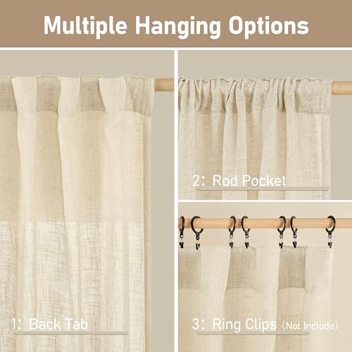 Beige Linen Curtains 45 Inches Long for Bedroom Small Window (Beige / 52"W x 45"L (Pack of 2))