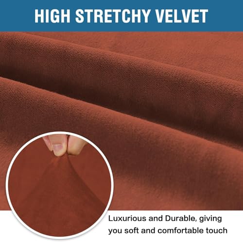 Stretch Velvet Sofa Covers for 3 Cushion Couch Covers Furniture Protector Soft with Non Slip Elastic Bottom (Rust / Sofa L)