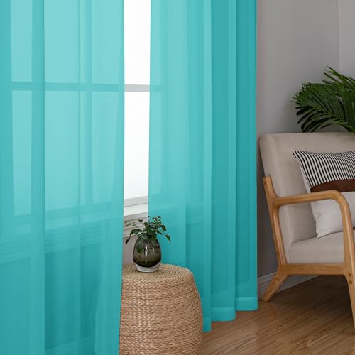 Sheer Turquoise Curtains 90 inches Long 2 Panels (Turquoise / 42"W x 90"L (Pack of 2))