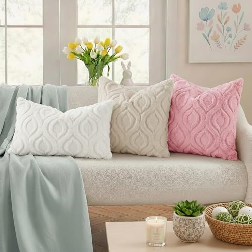 Faux Fur Plush Soft Beige Throw Pillow Covers 26x26 Set of 2 (26" x 26" (Pack of 2) / Beige)
