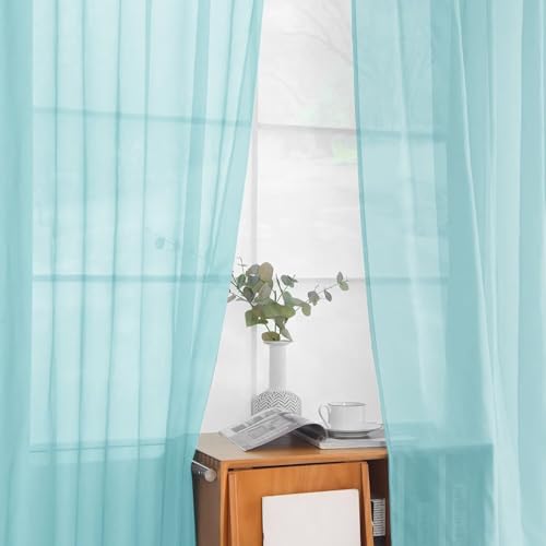 Solid Sheer Rod Pocket Curtain Voile Draperies 2 Panels White Beige Black Grey Ivory 52 Inch Width 108 Inch Long 1 Pair for Kitchen Bedroom Children Living Room Yard (Sky Blue / 52"W x 108"L (Pack of 2))