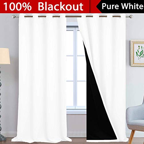 Pure White 100% Blackout Curtains 108 Inches Long 52" Wide 2 Panel (52"W x 108"L (Pack of 2) / Pure White)