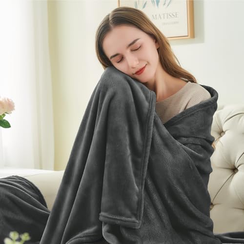 Fleece Blanket Soft Plush Throw for Couch Charcoal Grey 50"x70" (Charcoal Grey / Throw XL(50"x70"))