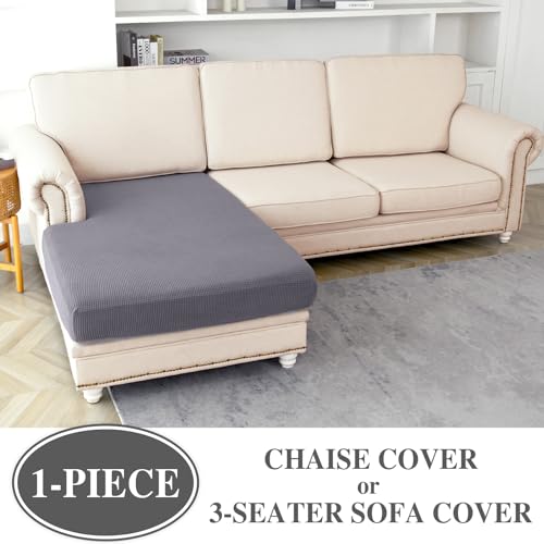 Couch Cushion Cover Chaise Lounge Cover Washable Separate Seat Chaise Couch Cover Stretch Sectional Sofa Slipcover (Light Grey / Chaise Cover)