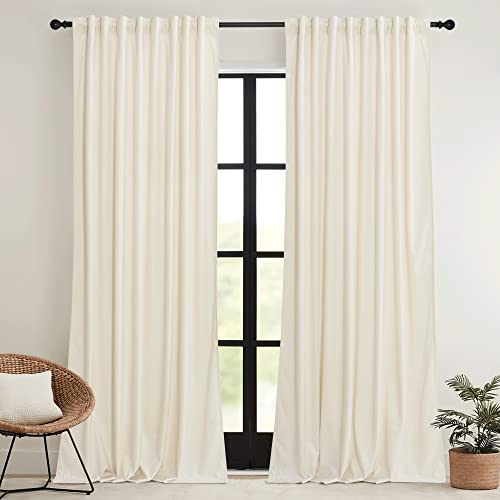 Ivory White Velvet Curtains 63 inches Length with Hook Belt (Ivory / 42"W x 63"L (Pack of 2))