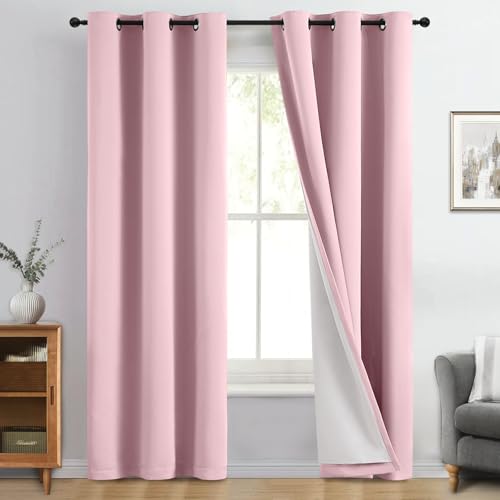 Pink 100% Blackout Curtains 84 Inches Long for Bedroom 40" Wide (40"W x 84"L (Pack of 2) / Pink With White Backing)