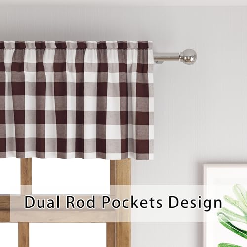 Buffalo Check Plaid Valances Gingham 1 Pack Tiers Rod Pocket Coffee and White Farmhouse Short Curtains For Windows Treatment Decor Small Curtains Over Sink For Kitchen (54"W x 10"L (Pack of 1) / Coffee and White)