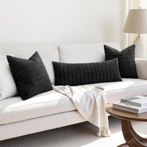Lumbar Corduroy Throw Pillow Cover for Bed 14x36 Black Pack of 1 (Black / 36" x 14" (Pack of 1))