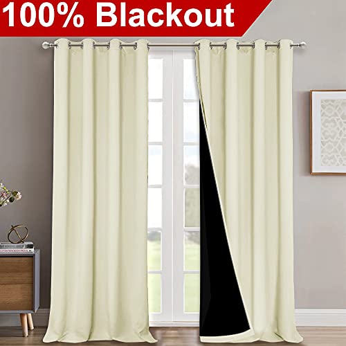 Beige Blackout Curtains for Bedroom 52" Wide x 90" Long 2 Panels (Beige / 52"W x 90"L (Pack of 2))
