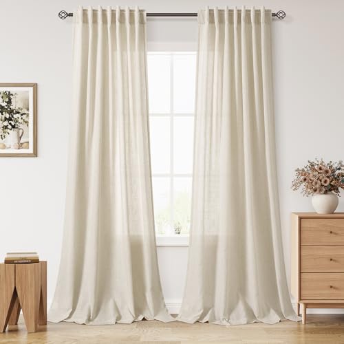 Birch Beige Linen Curtains for Living Room 98 Inches Long Light Filtering Semi Sheer Curtain Back Tab Modern Farmhouse Decor Elegant Luxury Coastal Drapes for Bedroom Dinner Room 52x98 (52"W x 98"L (Pack of 2) / Birch Beige)