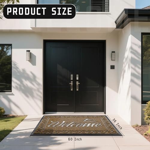 Welcome Mat Heavy Duty Sturdy Door Mats for Home Entrance Outdoor Indoor (Brown / 60x36 Inch)
