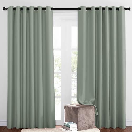 Room Darkening Patio Curtains for Windows 84 inch Length (Sage Green / 80"W x 84"L (Pack of 2))