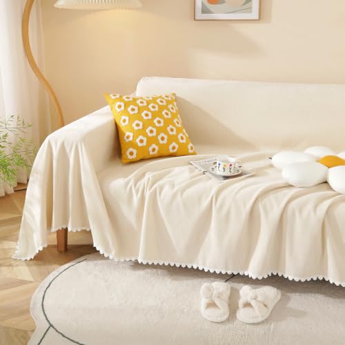 Beige Sofa Covers Couch Covers for 3 Cushion Sofa Cute Couch Cushion Covers Pet Couch Protector Thick Chenille Loveseat Cover Multi (71" x 118" / Daisy:beige)