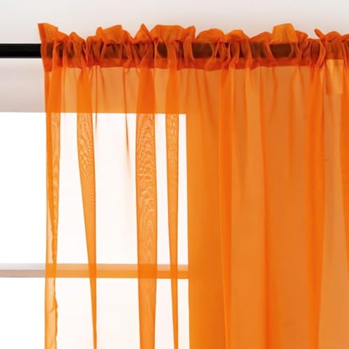 Basic Rod Pocket Sheer Voile Window Curtain Panels Orange 2 Panels 52 Width 54 Inch Long for Kitchen Bedroom Children Living Room Yard (Orange / 52"W x 54"L (Pack of 2))