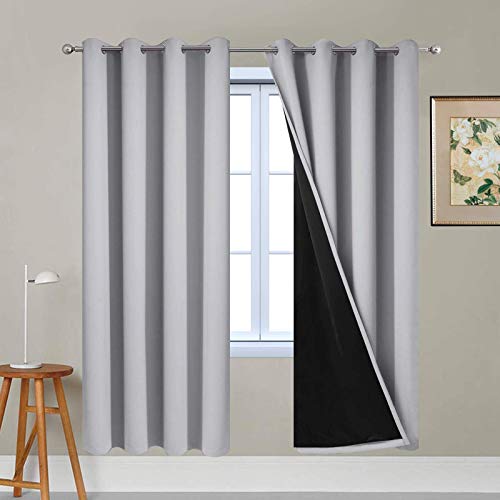 Light Grey 100% Blackout Curtains 72 Inches Long 52" Wide 2 Panel (52"W x 72"L (Pack of 2) / Light Grey)