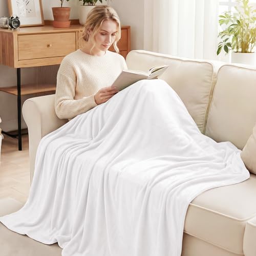 Soft Large Fleece Throw Blanket for Couch (Pure White / Throw XL (50" x 70"))