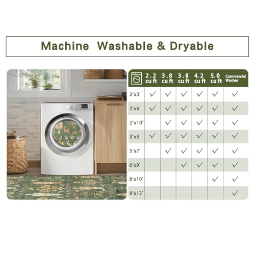 Washable Rugs 8x10 Area Rug for Living Room (8' x 10' (Rectangular) / Tree of Life-green)