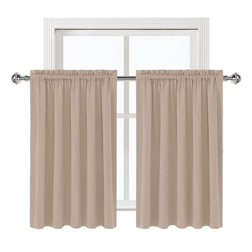 Short Blackout Curtains 60 x 36 Inch Long for Kitchen RV Bunk Camel (Camel / 60"W x 36"L (Pack of 2))