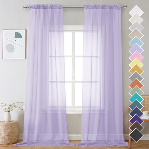 Lavender Sheer Curtains 96 Inches Long 2 Panels (Lavender / 42"W x 96"L (Pack of 2))