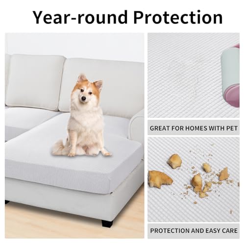 Stretch 4 Pieces Couch Cushion Covers for Sectional Sofa L Shape (3 Seater + 1 Chaise / Snow White)