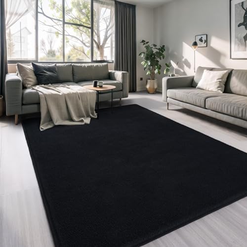 5x7 Area Rugs for Living Room Non Slip Dorm Bedroom Rug (5' x 7' (Rectangular) / Black)