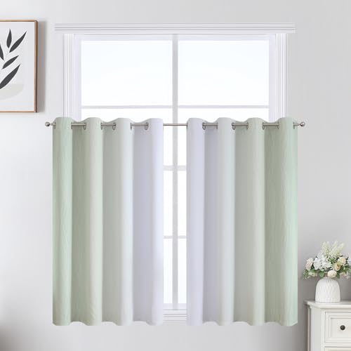 Sage Green and Greyish White Ombre Blackout Curtains for Bedroom 36 Inch (Sage and Greyish White / 52"W x 36"L (Pack of 2))
