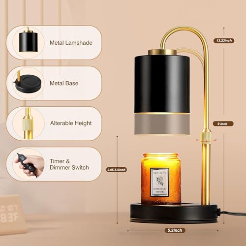 Dimmable Candle Warmer Lamp with Timer (Black Gold)
