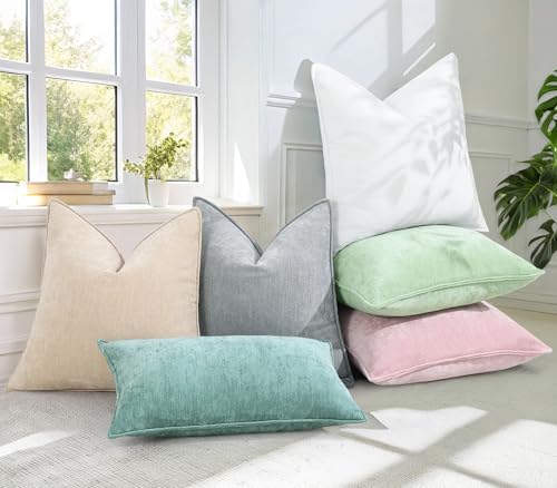 Chenille Sage Green Velvet Throw Pillow Covers 26x26 Set of 2 (Sage Green / 26" x 26" (Pack of 2))