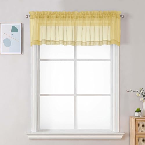 Mustard Yellow Sheer Valances for Windows (Yellow / 42"W x 16"L (Pack of 2))