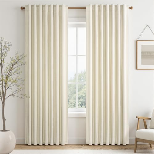 86 Inches Long Cream Colored Custom Blackout Linen Curtains Ivory Cream Pinch Pleated Noise Cancelling Curtains with Pin Hooks for Traverse Burlap Viral Drapes 2 Panels for Living Room Bedroom (Cream / 52"W x 86"L (Pack of 2))