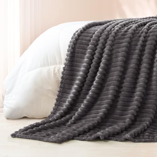 Striped Queen Size Fleece Blanket for Bed (Dark Grey / Queen ( 90x90 IN ))