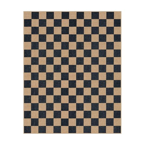 Checkered Easy Jute Living Room Rug (8' x 10' (Rectangular) / Black/Checkerboard -1)