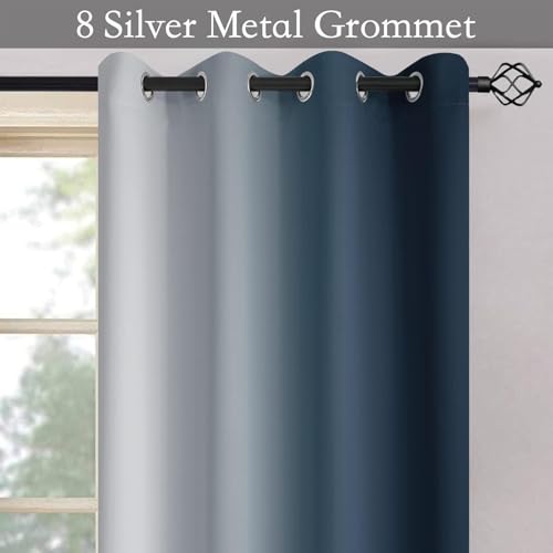 Ombre Navy Blue to Grey White Curtains for Living Room 70Wx63L (70"W x 63"L (Pack of 2) / Navy Blue)