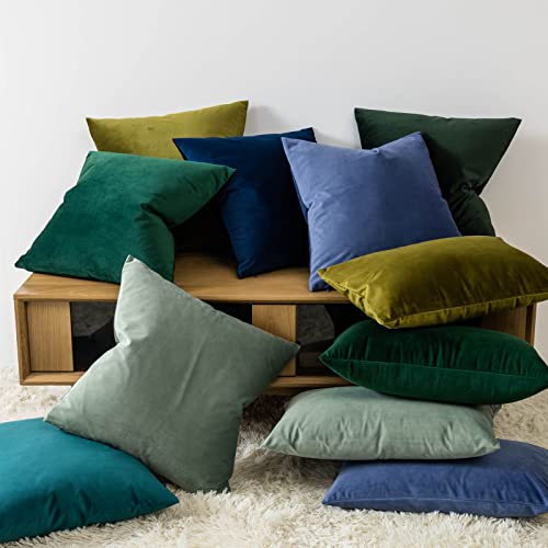 24x24 Euro Velvet Throw Pillow Covers Set of 2 (Peacock Blue / 24" x 24" (Pack of 2))