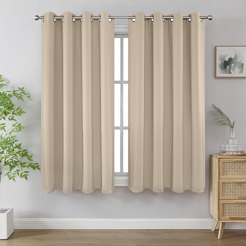 Blackout Curtains 54 Inch Length 2 Panels Set (Light Beige / 52"W x 54"L (Pack of 2))