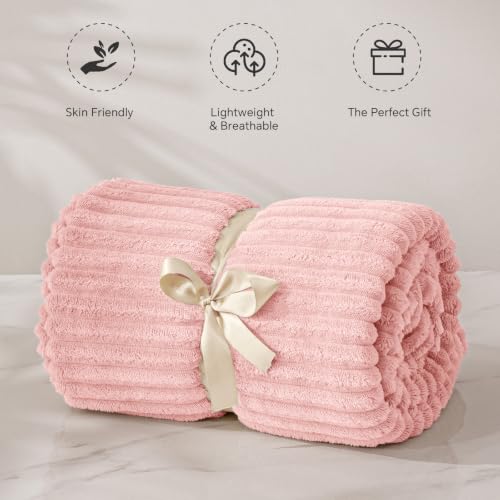 3D Ribbed Light Pink Fleece Twin Blanket for Couch (Pink Morn / Twin(60"x80"))
