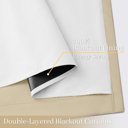 Beige 100% Blackout Curtains 84 Inches Long for Bedroom 50" Wide (50"W x 84"L (Pack of 2) / Beige With White Backing)