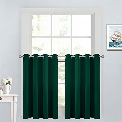 Dark Green Room Darkening Window Curtains 52x36 Inch for Kitchen (Dark Green / 52"W x 36"L (Pack of 2))