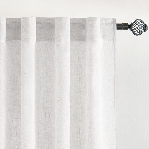 Bleached Linen Kitchen Curtain 36 Inch Length 2 Panels Farmhouse (26"W x 36"L (Pack of 2) / Bleached Linen)