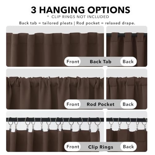 Short Blackout Curtains for Small Windows Thermal Insulated Rod Pocket and Back Tab Curtains 42Wx45L Inch Brown 2 Panels (Brown / 42"W x 45"L (Pack of 2))